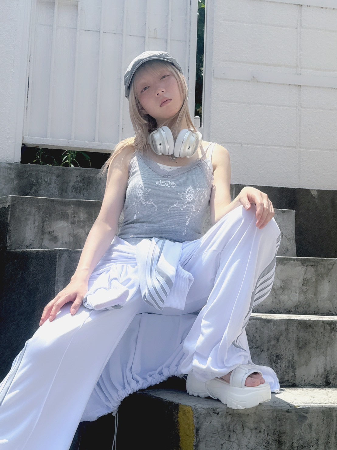 Gathered Track Pants(White)