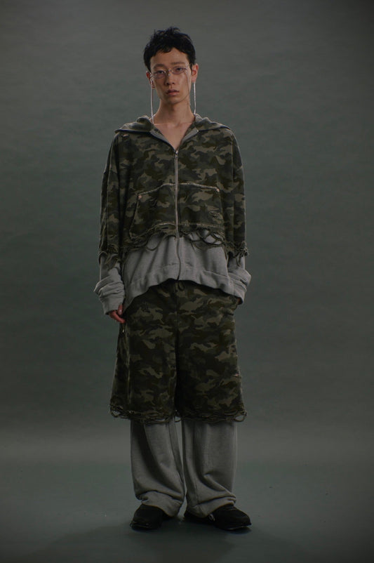 Layered Crush Sweat Pants(Camo×Gray)