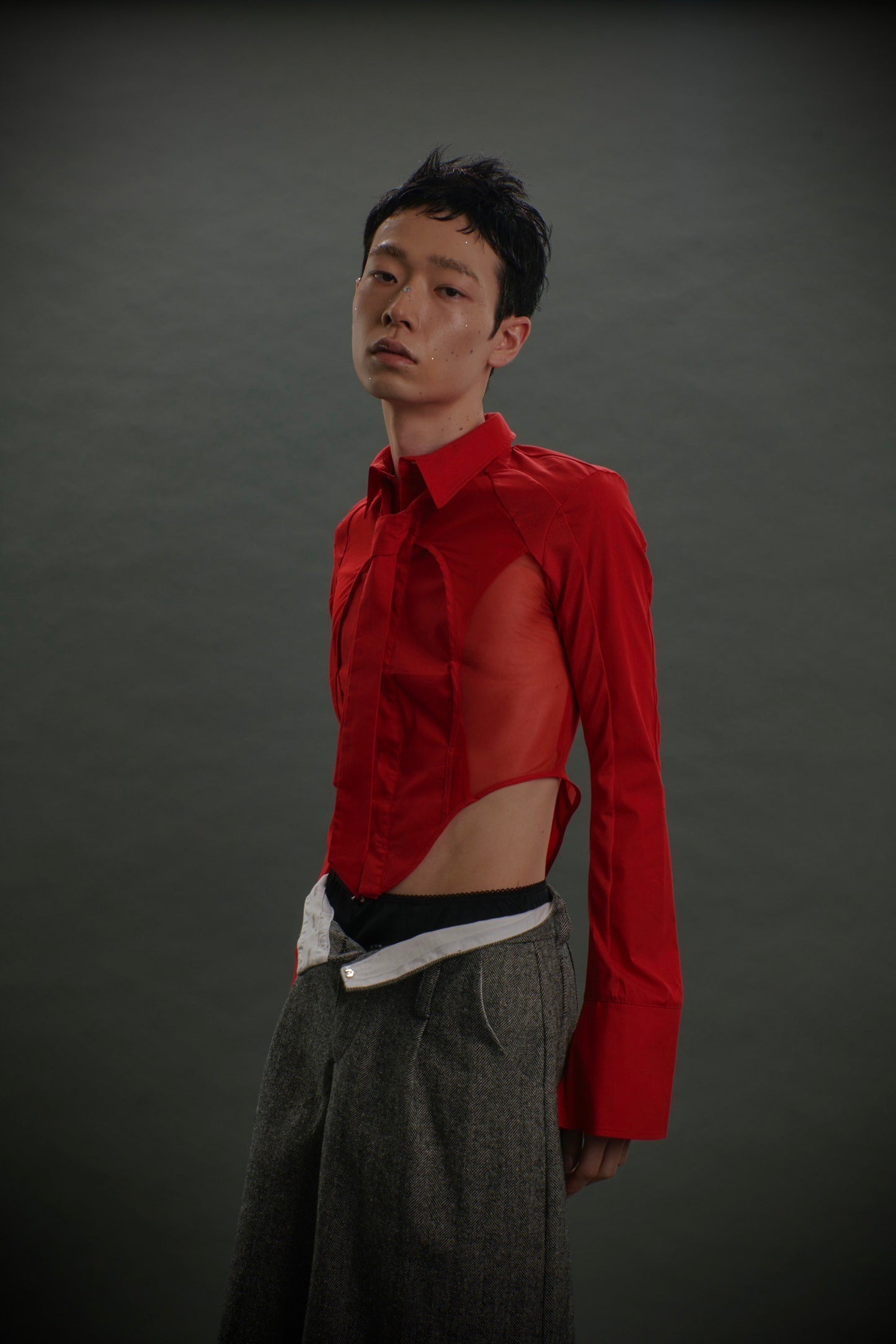 Mesh Tied Shirt(Red)