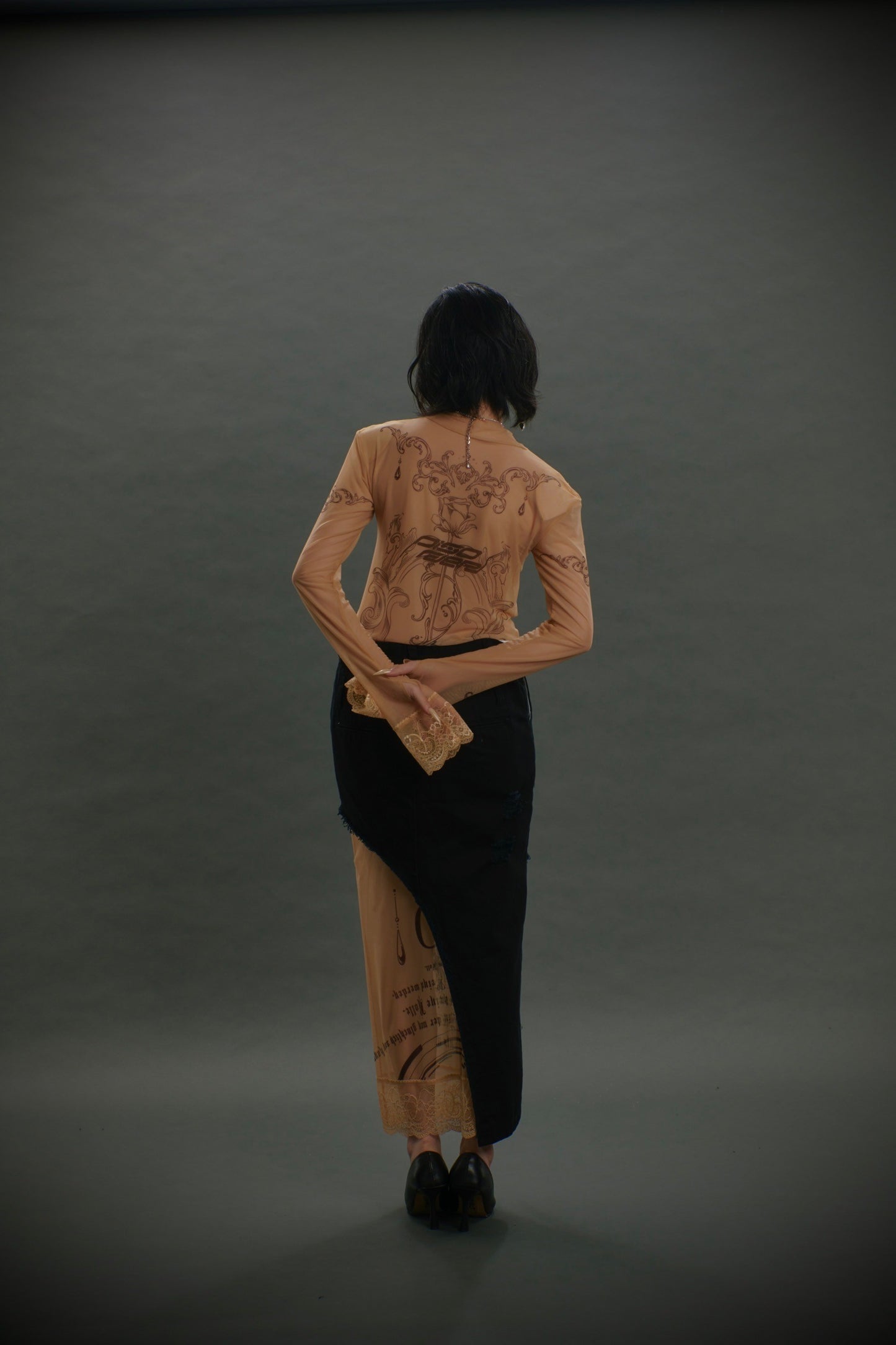 Armed Second Skin Dress #2(Beige×Black)