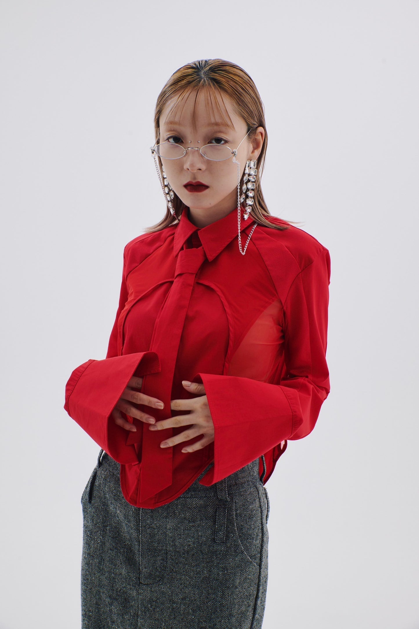 Mesh Tied Shirt(Red)