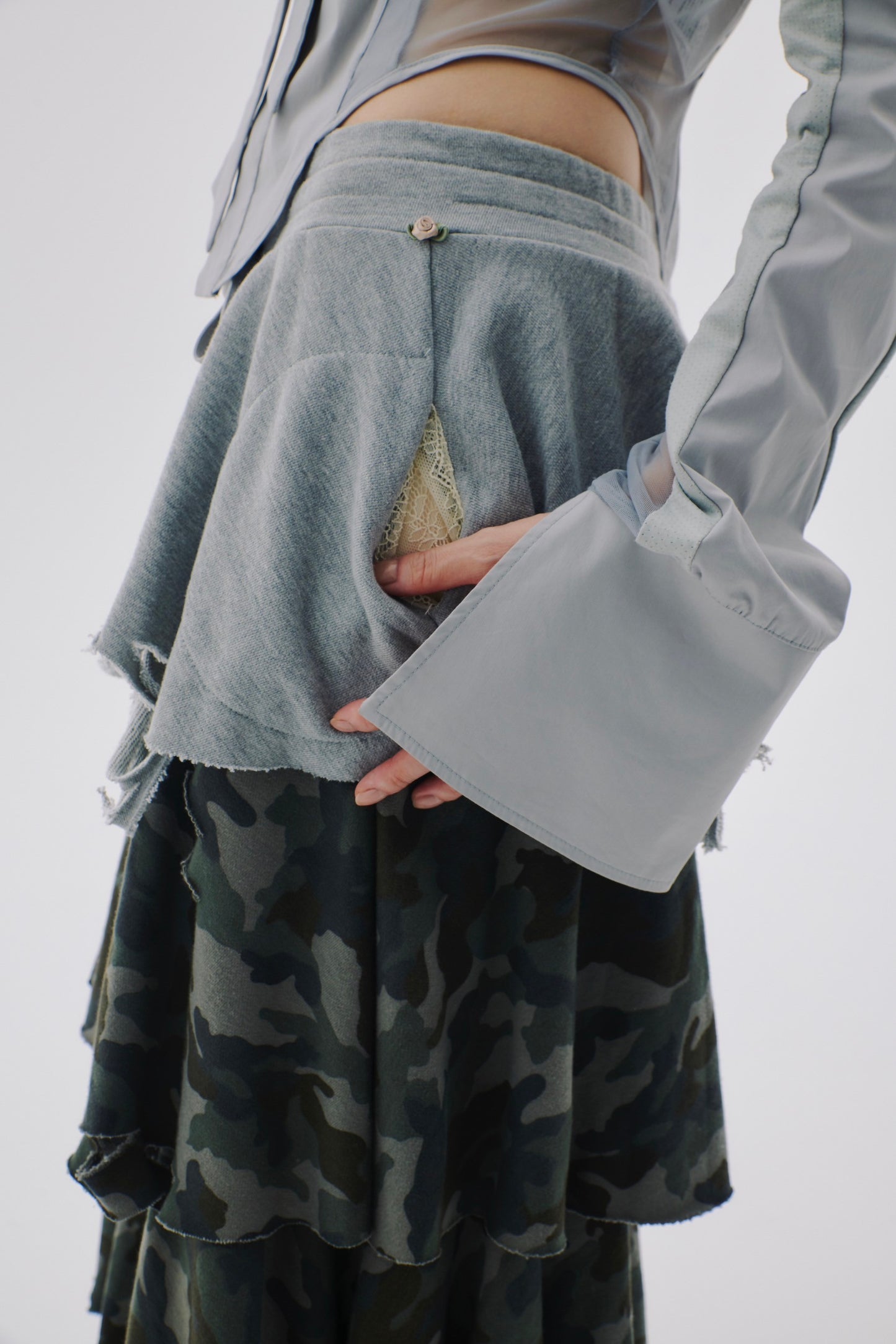 Sweat Tiered Skirt(Camo×Gray)