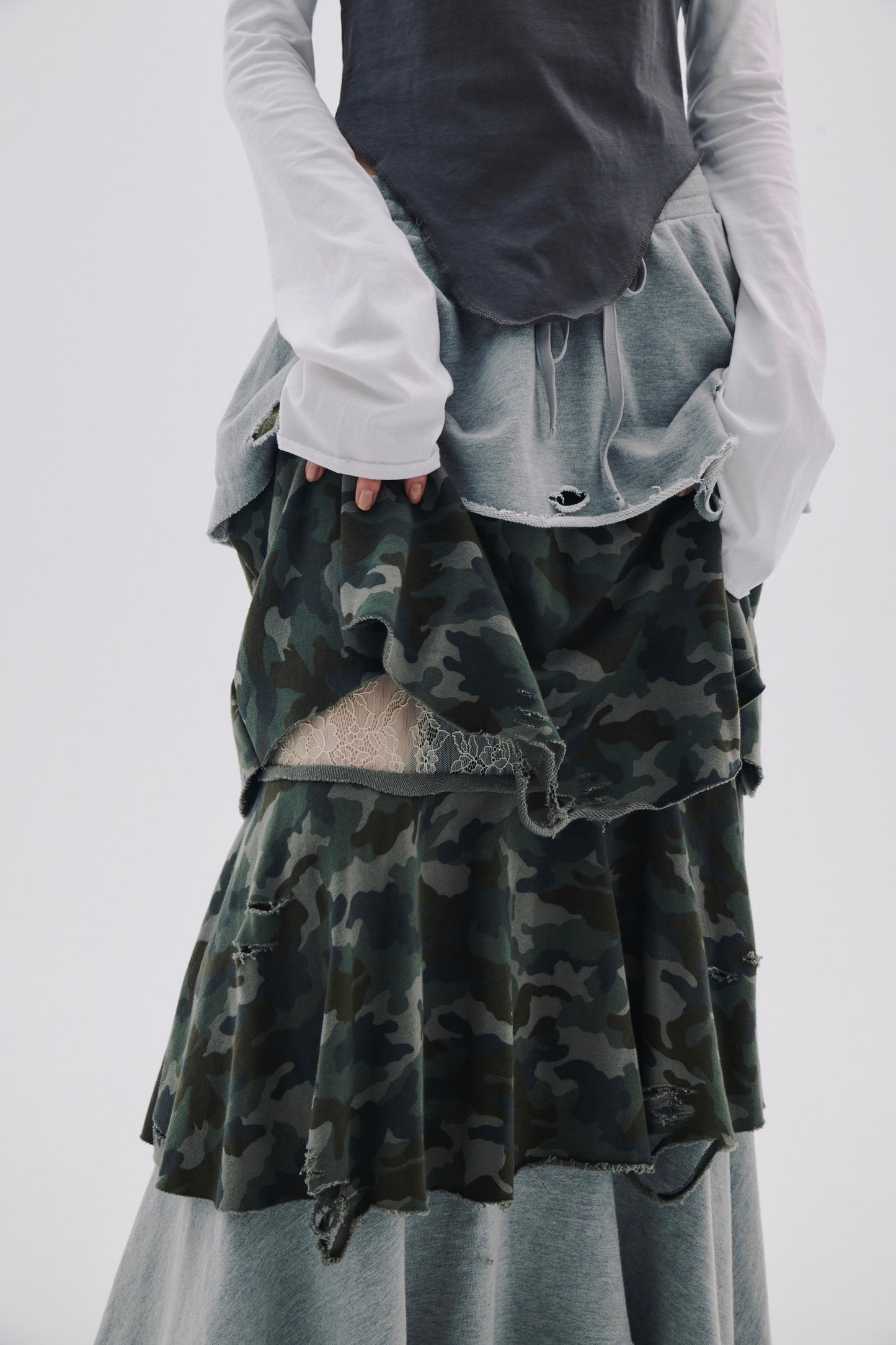 Sweat Tiered Skirt(Camo×Gray)