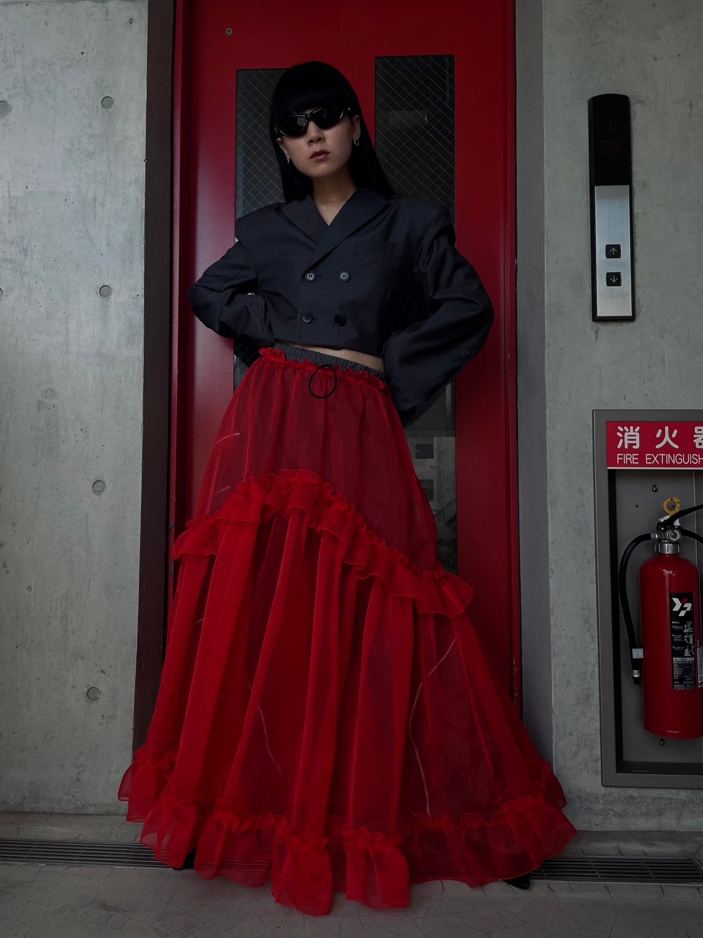 Sheer Organdy Skirt(Red)