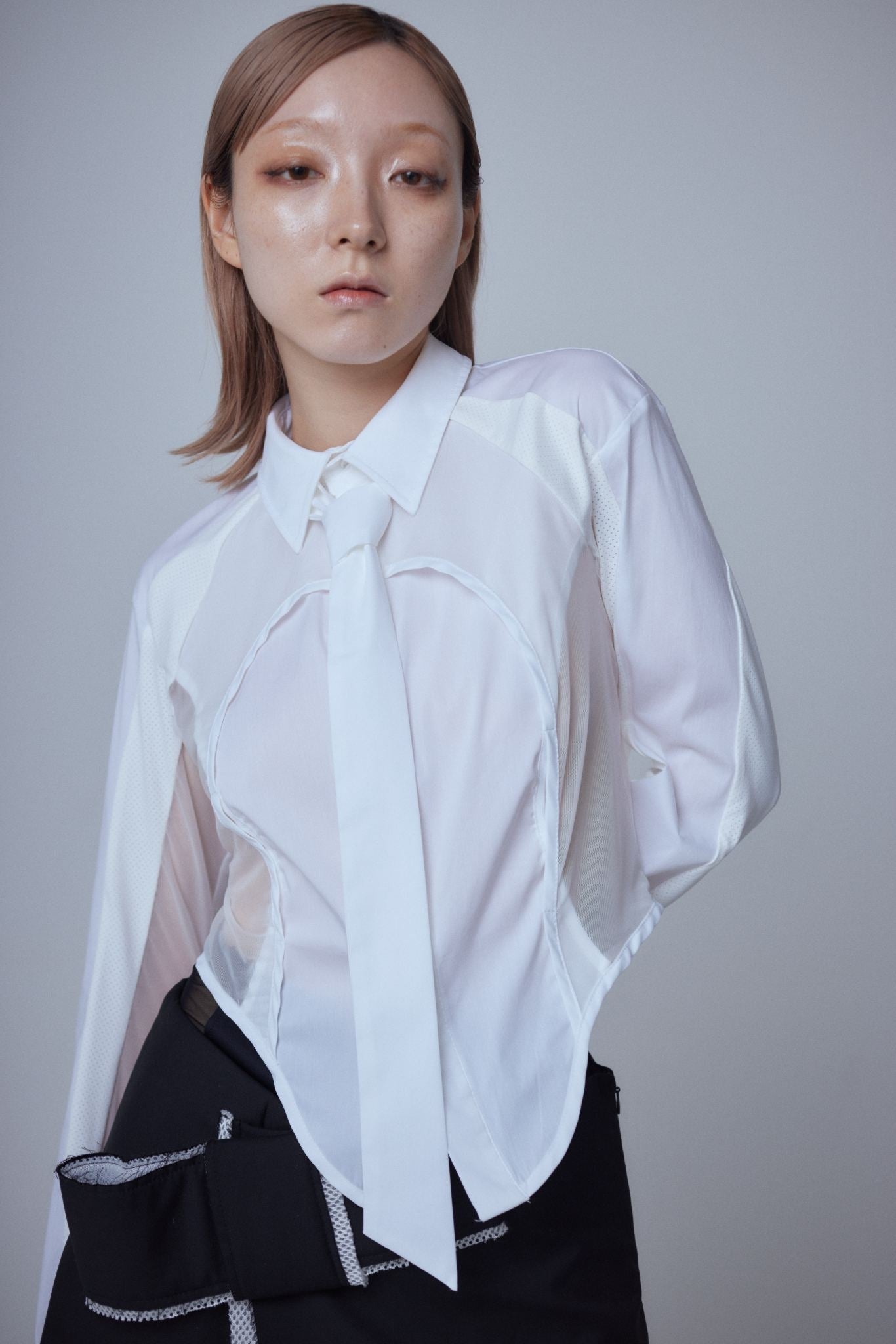 Mesh Tied Shirt(White)