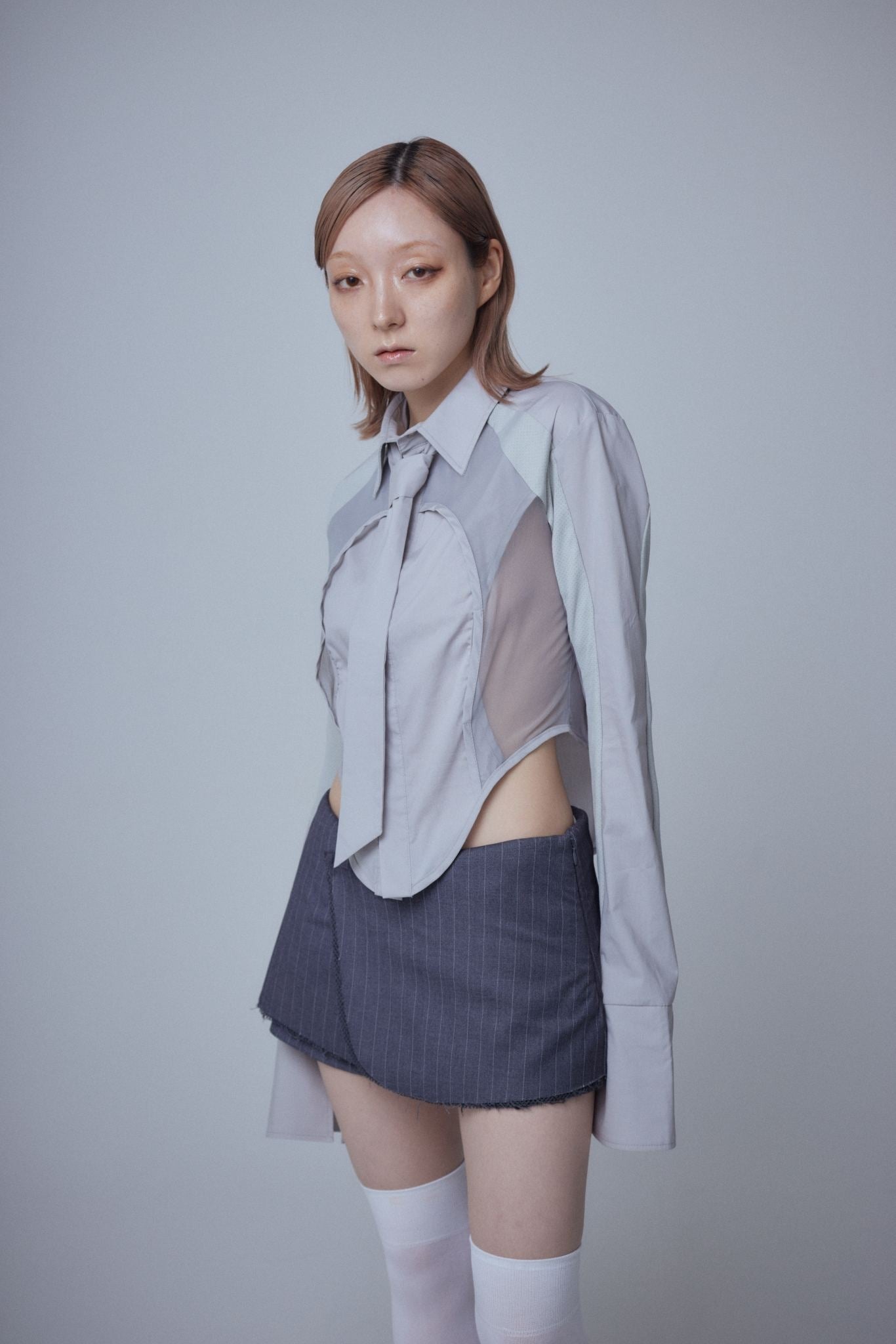 Mesh Tied Shirt(Gray)