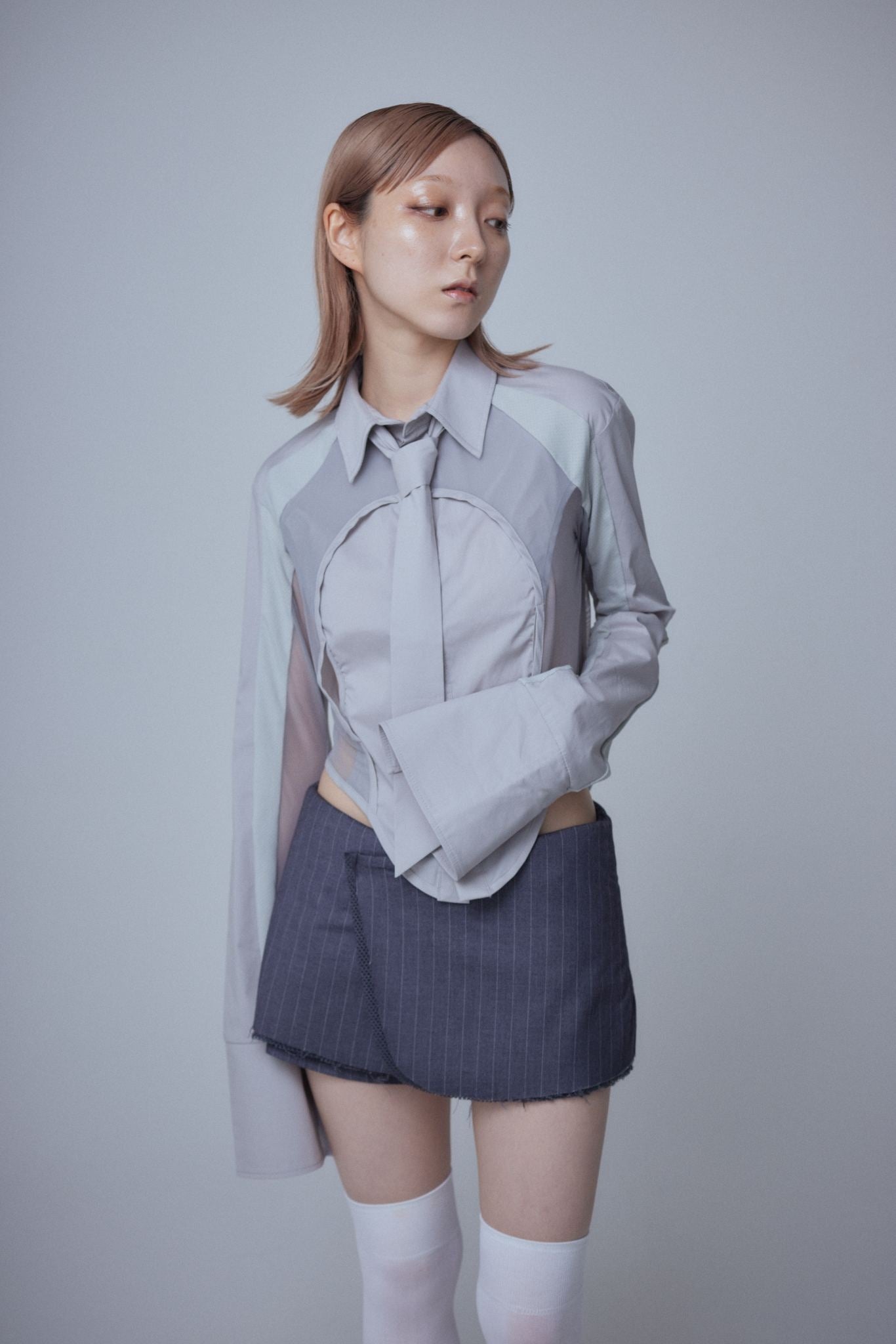 Mesh Tied Shirt(Gray)