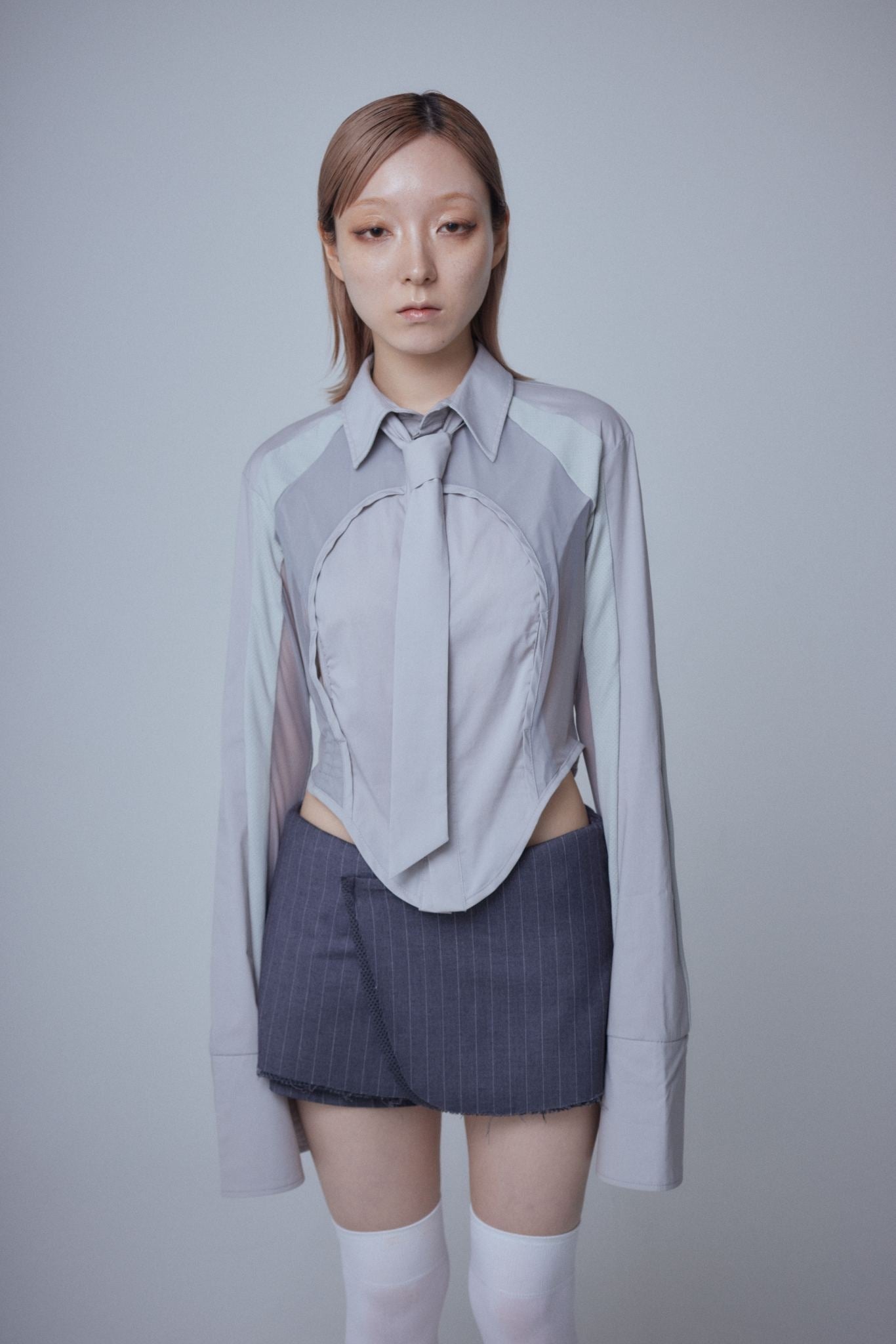 Mesh Tied Shirt(Gray)