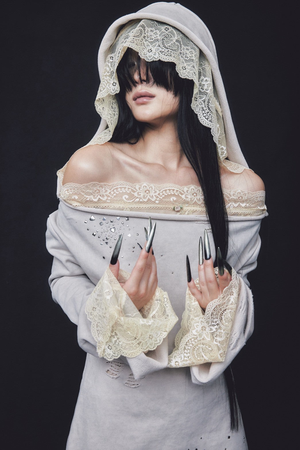 Veil off-shoulder Dress(Beige)