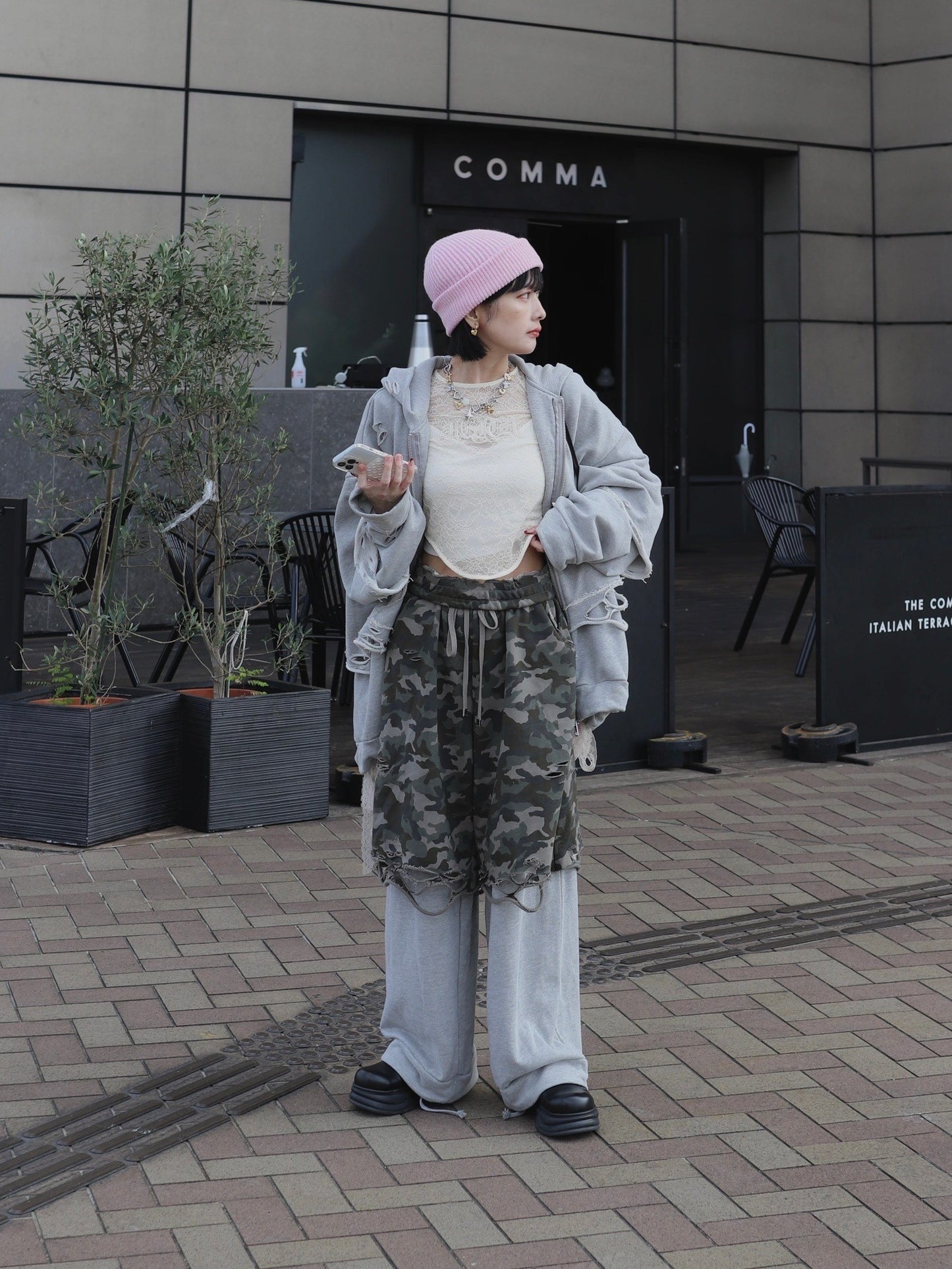 YUKARI×neith. Collaboration Hoodie(Gray×Pink)