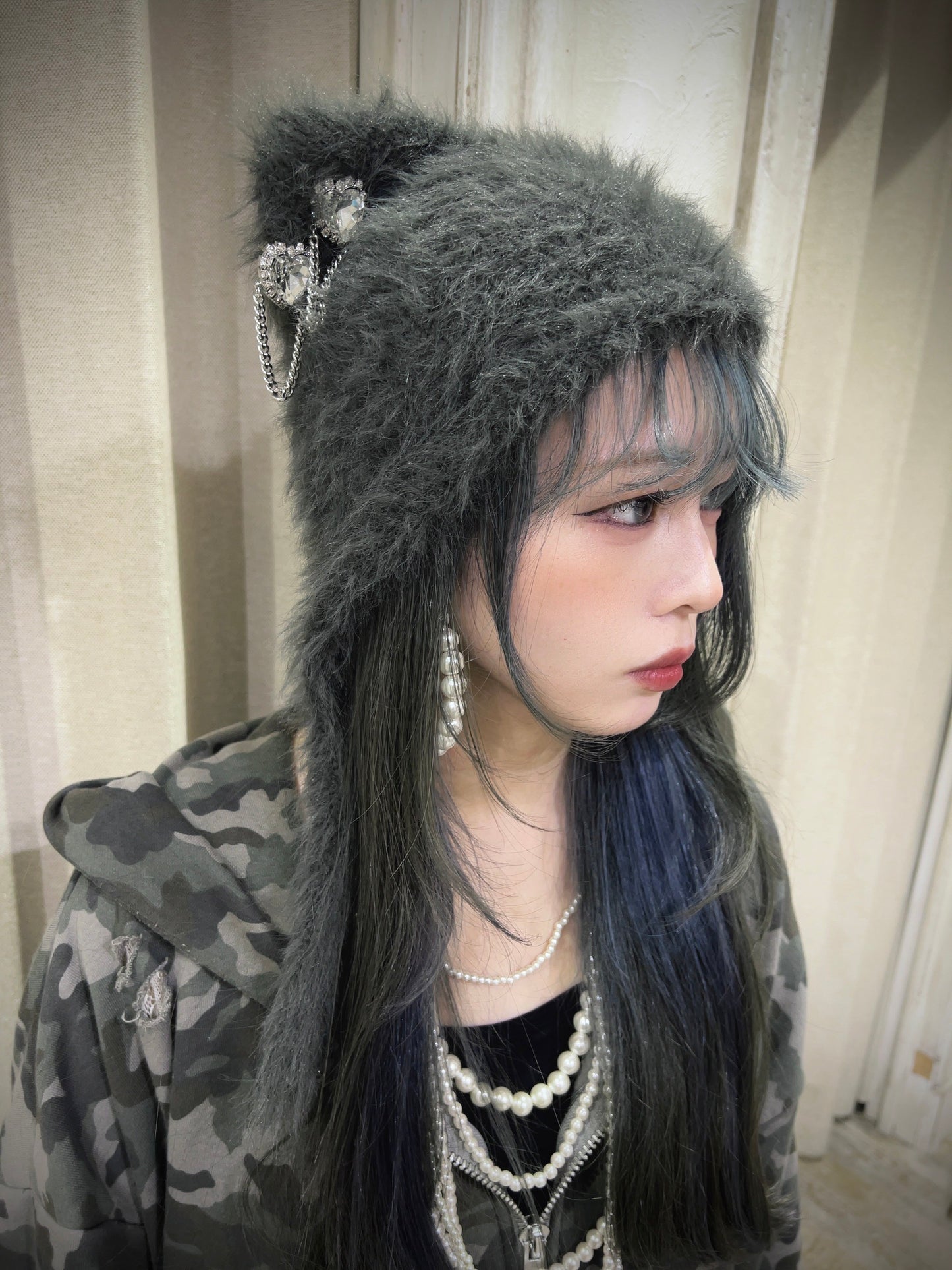 Fluffy Cat Beanie(Gray)