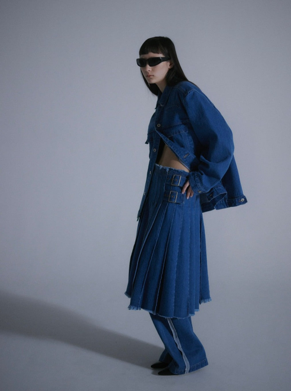 Denim Pleated Skirt (Blue)