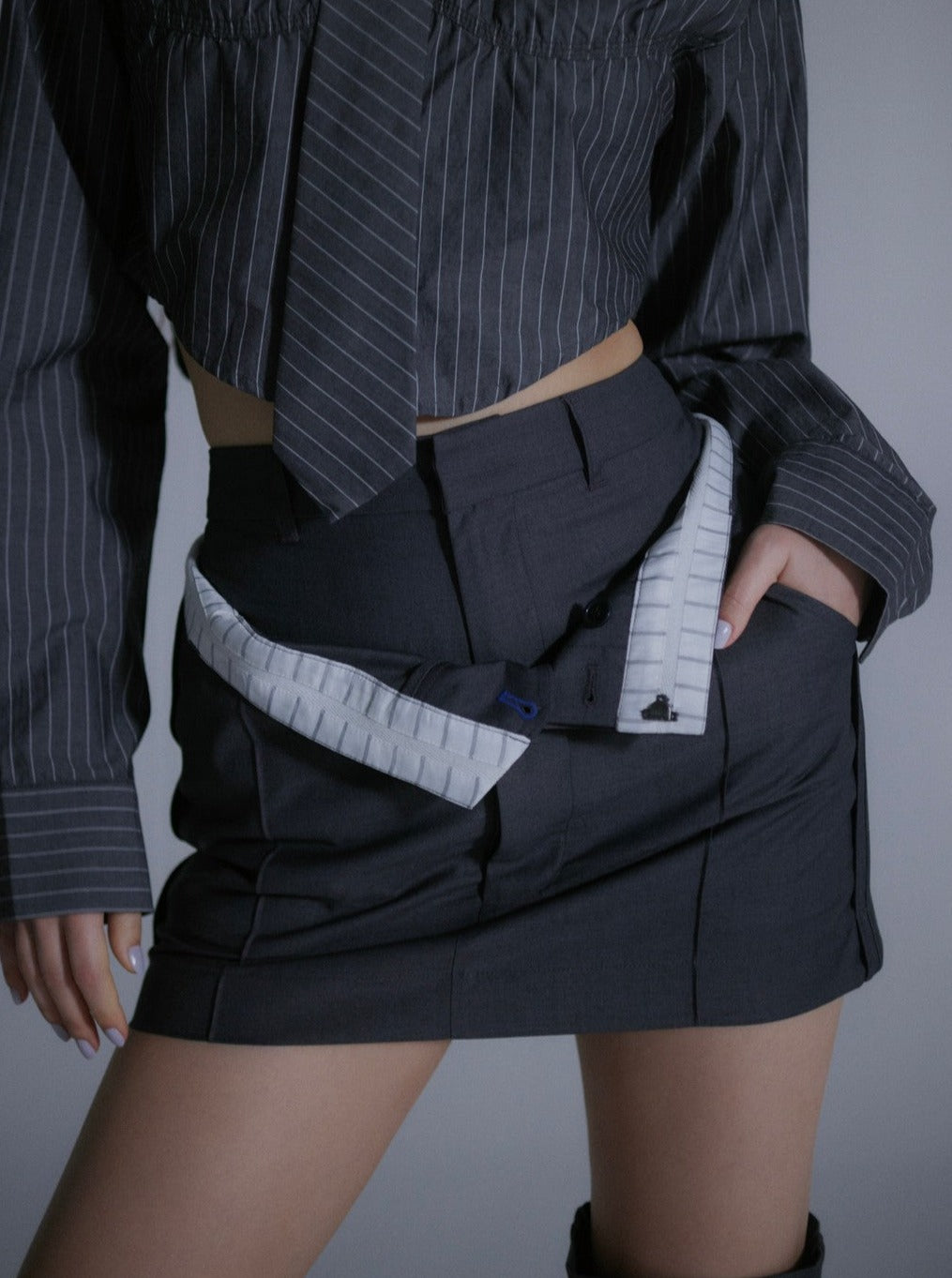 Double Waist Micro Skirt(Gray)