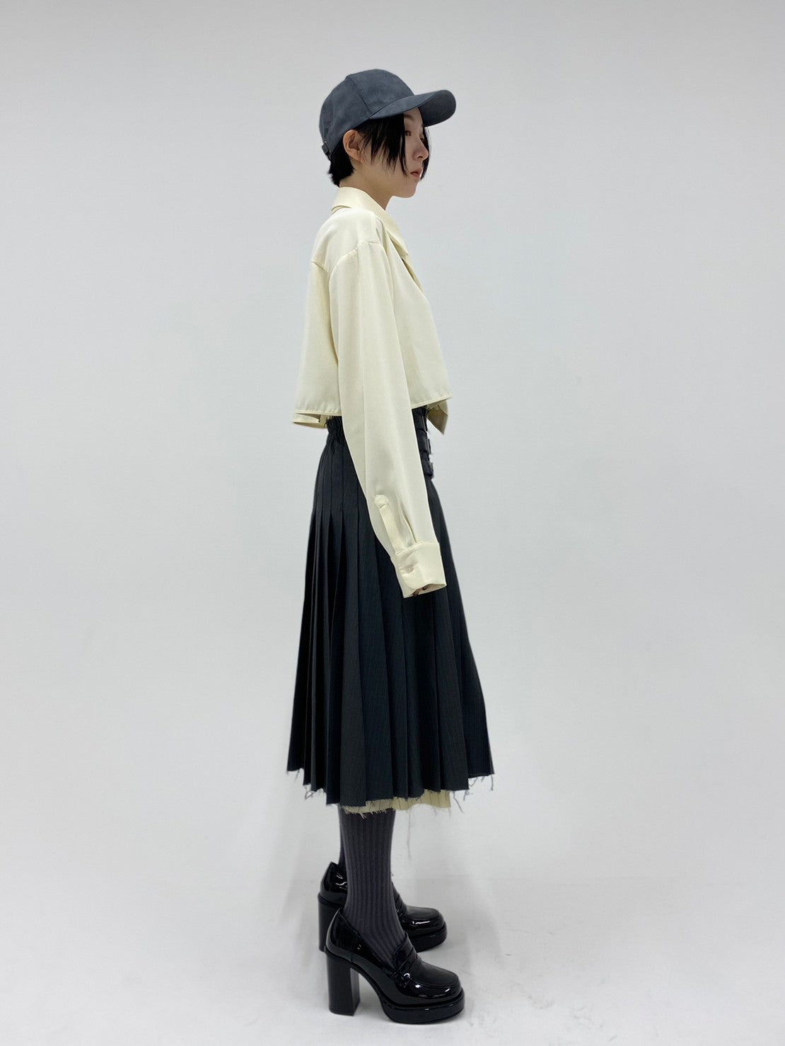 Stripe Pleated Skirt(Gray)