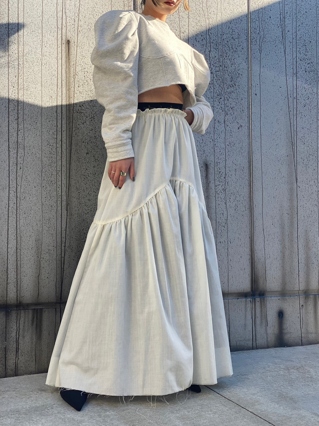 Stripe Taffeta Skirt(Gray)