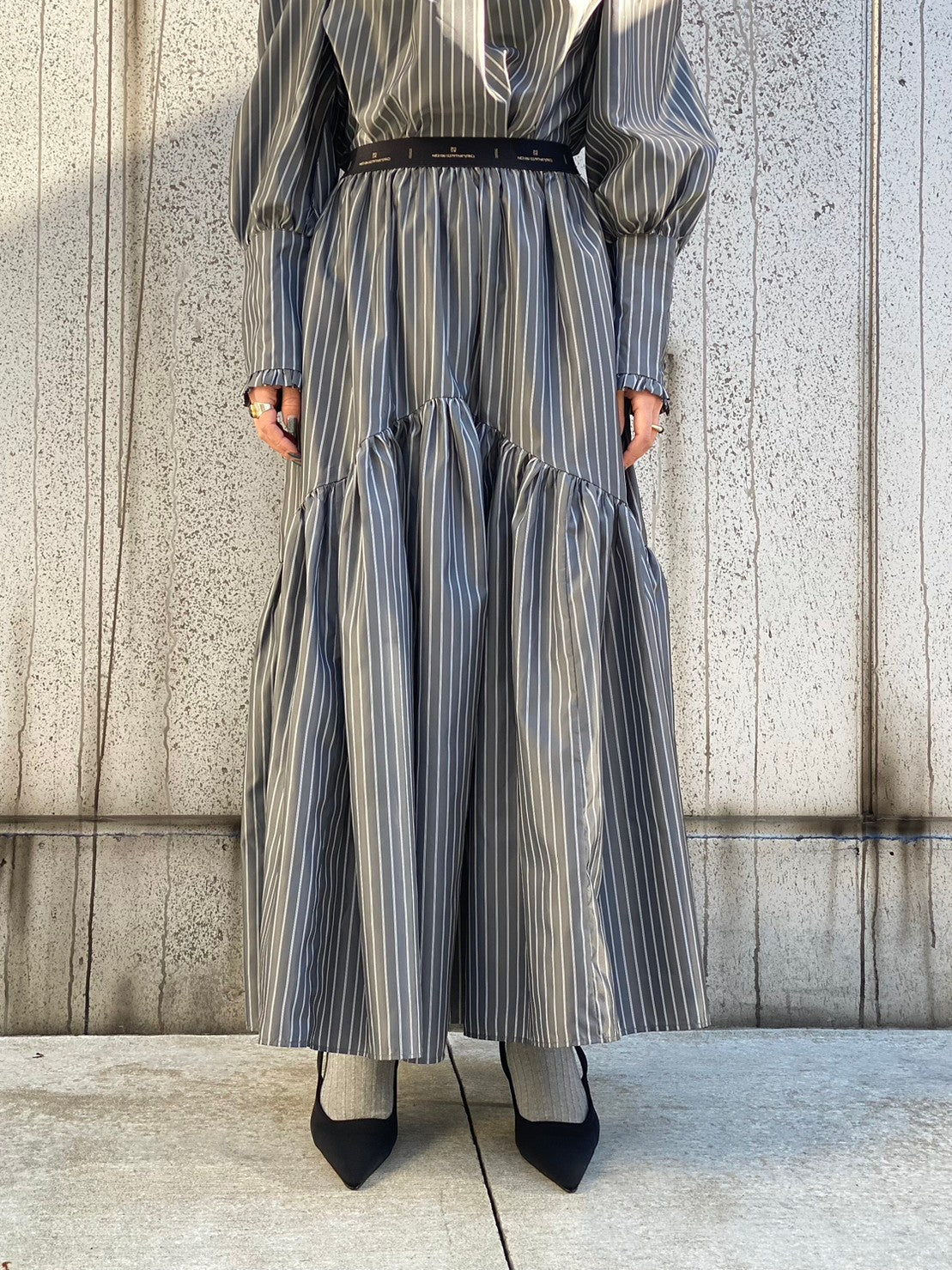 Stripe Taffeta Skirt(Gray) – neith.onlinestore