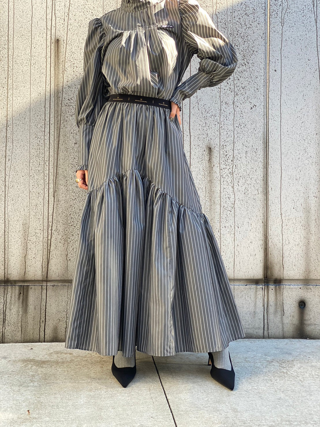 Stripe Taffeta Skirt(Gray) – neith.onlinestore