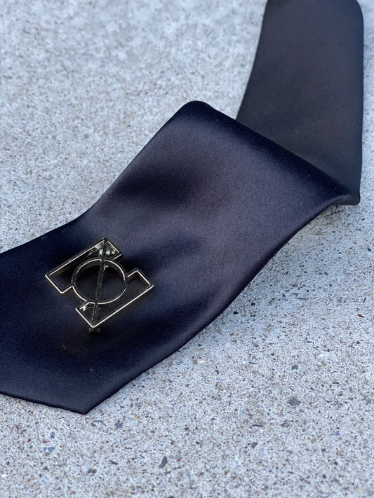Necklace Tie with Silver Brooch(Satin Black)